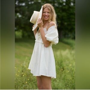 NEW w Tags Anthropologie sz Small  PILCRO Puff-Sleeve Babydoll Romper White